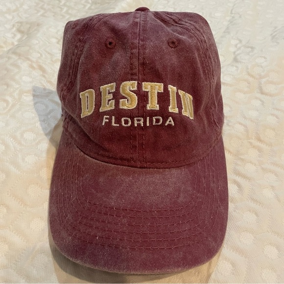 Destin ✨FLORIDA!✨ Distressed Red Cap With Orange Lettering Adjustable Hat - Picture 1 of 4